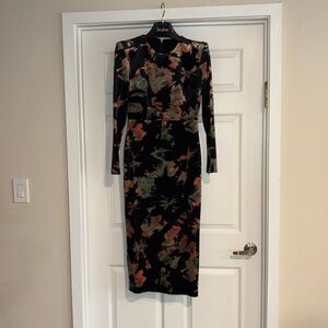 Alex Perry Black Floral Print Maxi Dress Long Sleeve Crew Neck Size 8